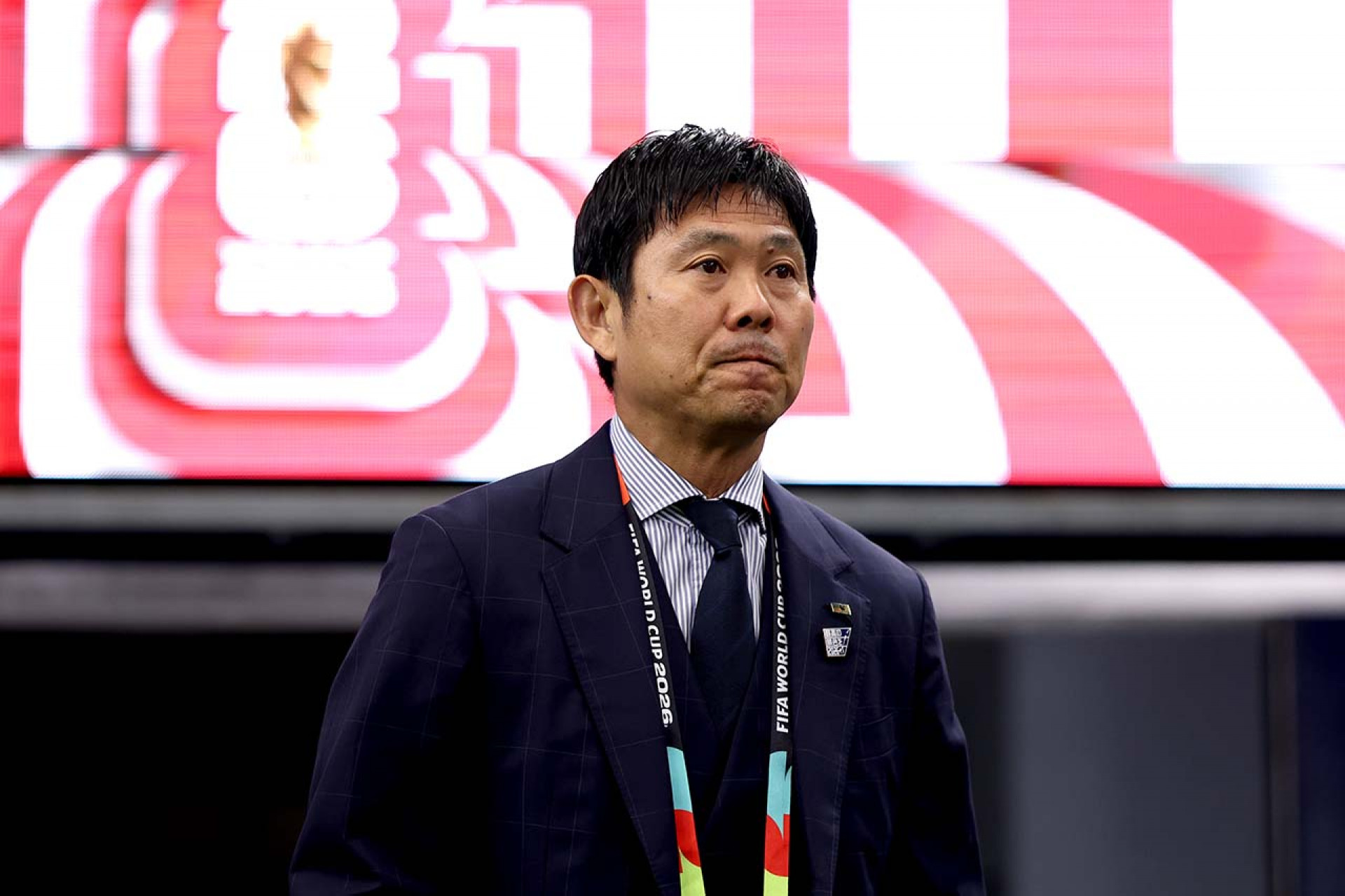 ARLINGTON, TEXAS - JUNE 25: Hajime Moriyasu, Head Coach of Japan, is seen before the FIFA World Cup 2026 Group F match between Japan and Sweden at Dallas Stadium on June 25, 2026 in Arlington, Texas. (Photo by Molly Darlington/Getty Images)
