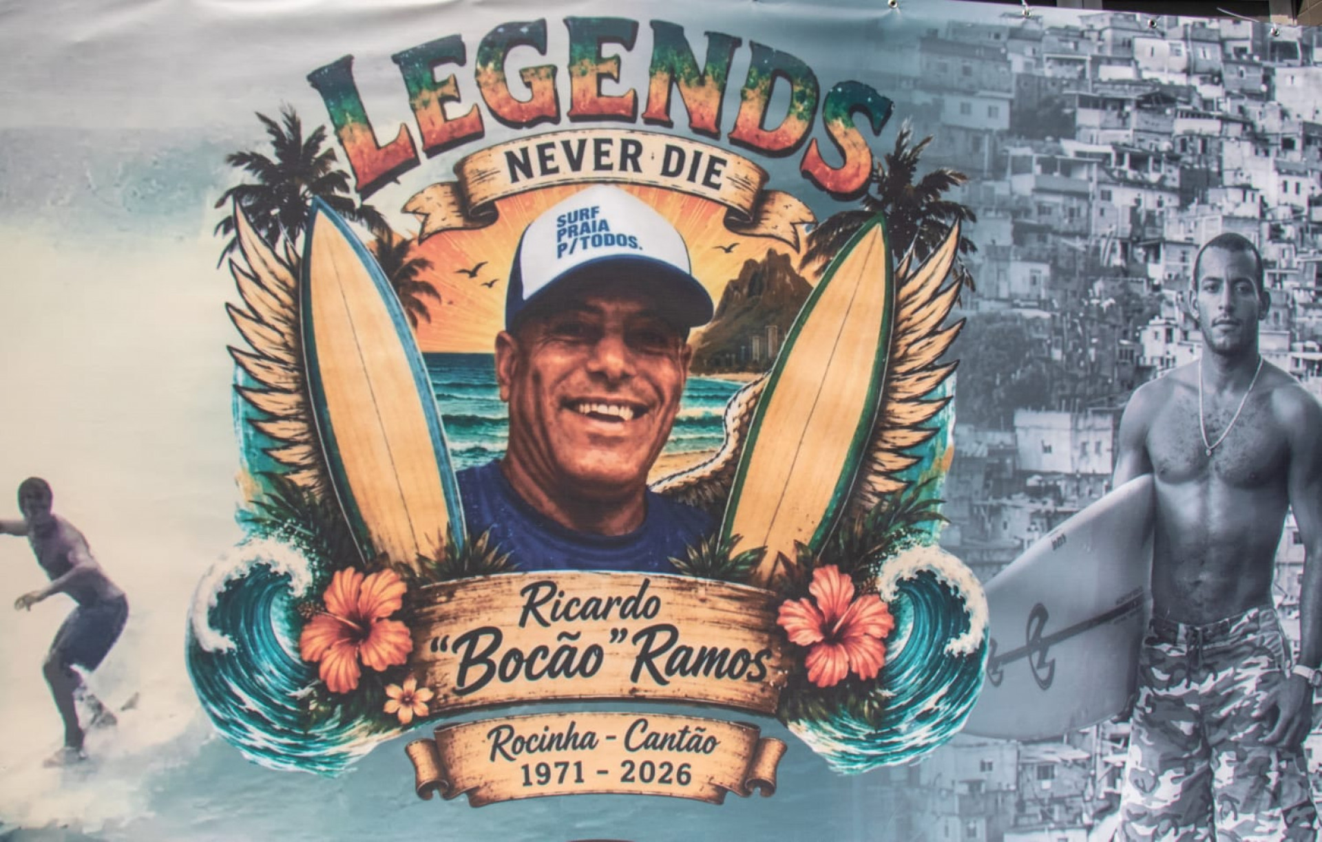 Surfista José Ricardo Ramos, conhecido como Bocão, foi velado na sede da Rocinha Surfe Escola - Érica Martin / Agência O Dia