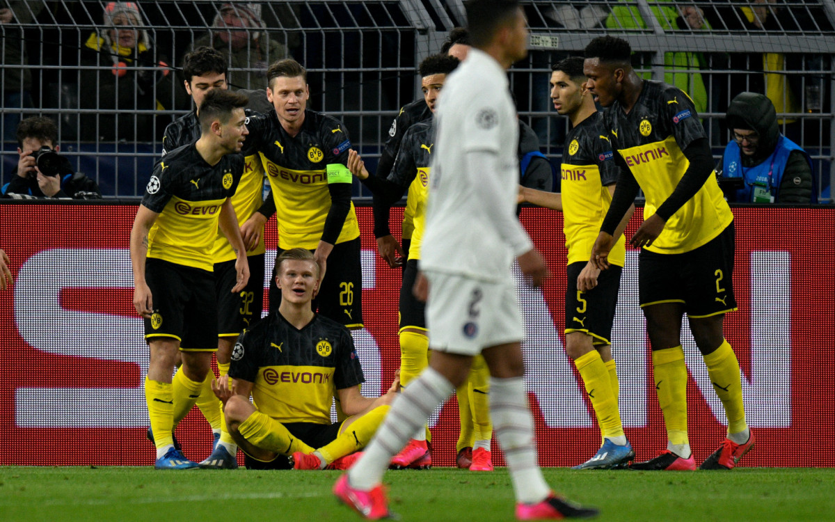 Haaland comemora gol contra o PSG de Neymar, em 2020 - AFP
