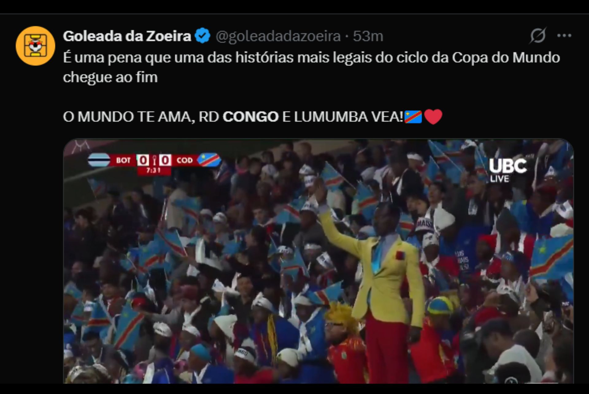 Brasileiros lamentam eliminação da RD Congo para a Inglaterra - Reprodução / X