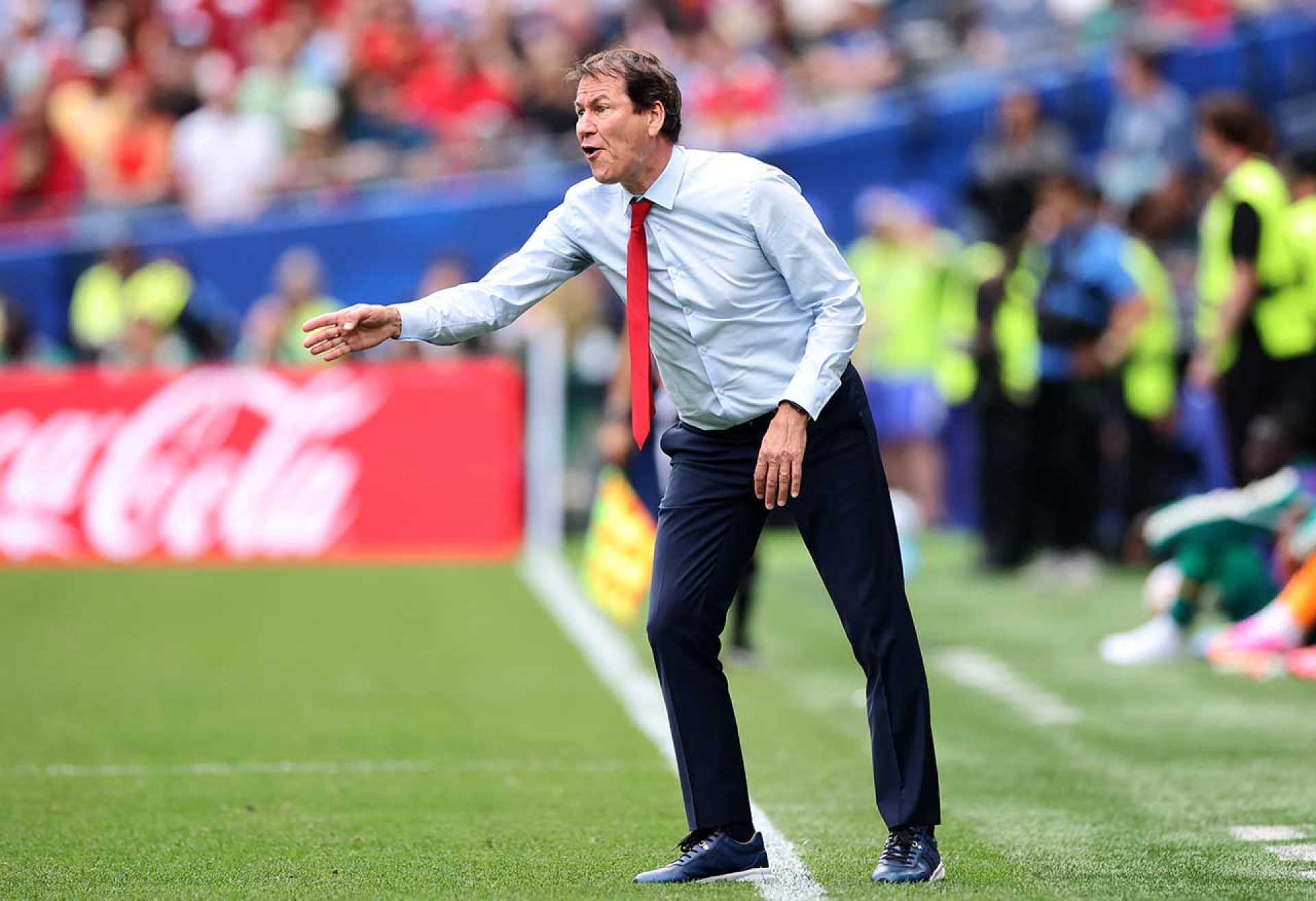 SEATTLE, WASHINGTON - JULY 01: Rudi Garcia, Head Coach of Belgium, gestures during the FIFA World Cup 2026 Round Of 32 match between Belgium and Senegal at Seattle Stadium on July 01, 2026 in Seattle, Washington. (Photo by Alex Grimm/Getty Images)