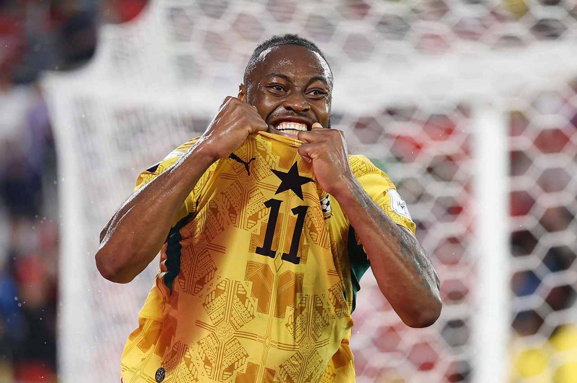 TORONTO, ONTARIO - JUNE 17: Antoine Semenyo #11 of Ghana celebrates the team's first goal scored by Caleb Yirenkyi #3 (not pictured) during the FIFA World Cup 2026 Group L match between Ghana and Panama at Toronto Stadium on June 17, 2026 in Toronto, Ontario. (Photo by Darrian Traynor/Getty Images)