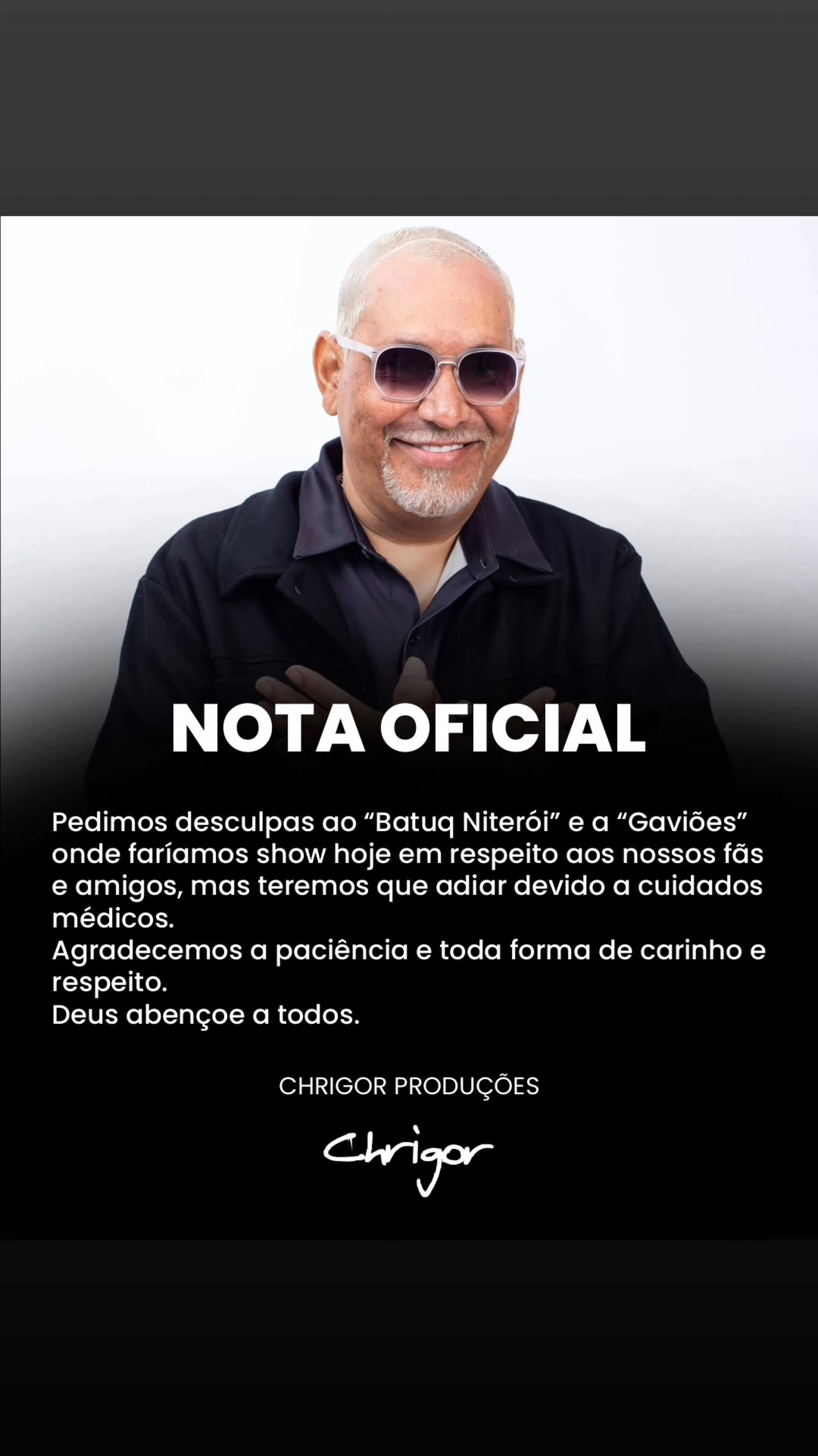 Chrigor volta a adiar shows após período internado - Reprodução / Instagram