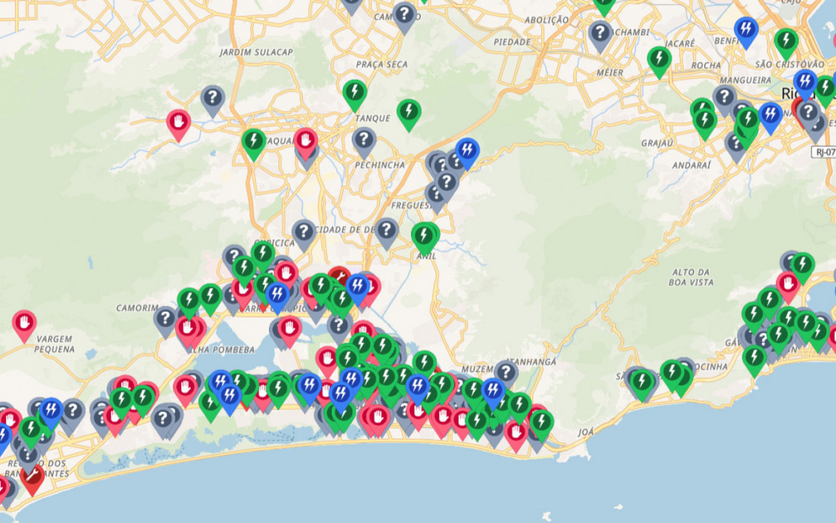 Mapa do site Carregados identifica eletropostos disponíveis
