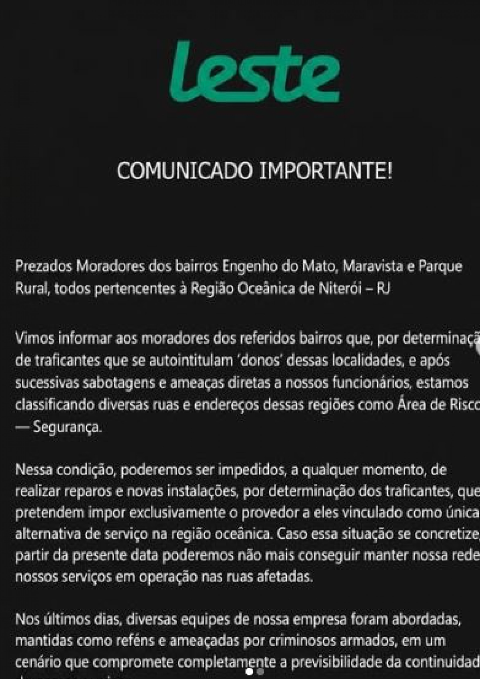 Empresa emite comunicado sobre imposição de internet do tráfico