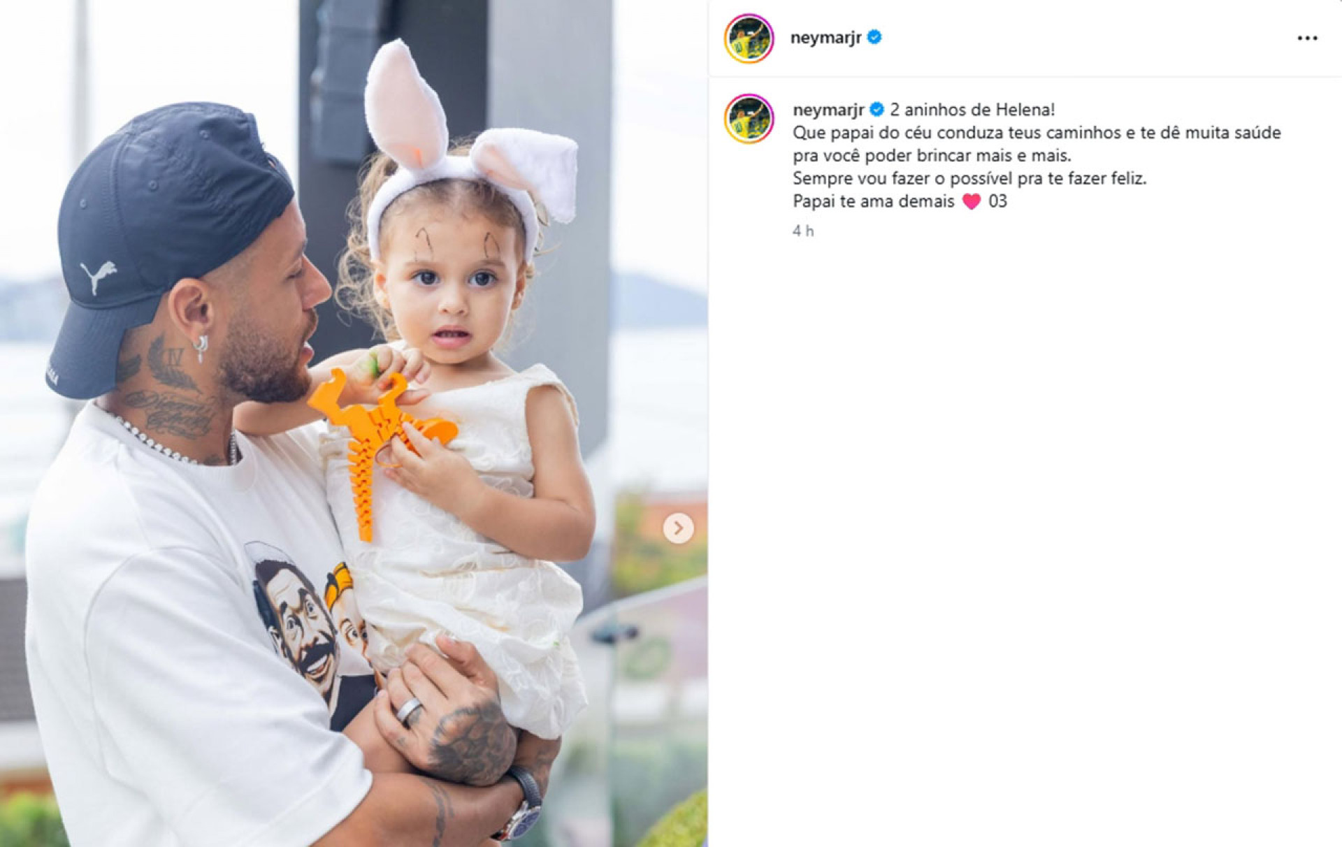 Neymar celebra anivers&aacute;rio da filha Helena: “Papai te ama demais”
