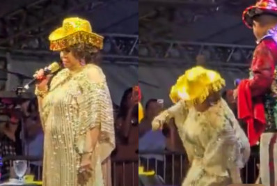 Alcione cai no palco durante show em São Luís e tranquiliza fãs; assista