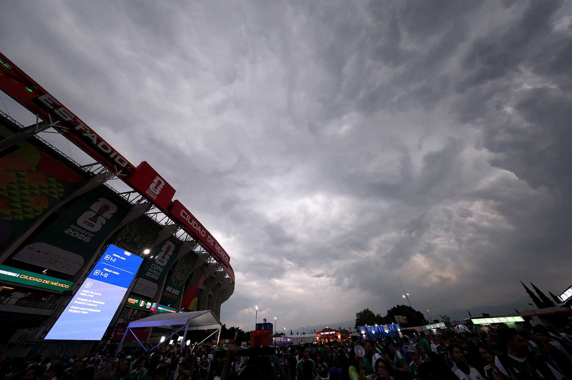 MEXICO CITY, MEXICO - JUNE 30: Rain clouds form outside Mexico City Stadium before the FIFA World Cup 2026 Round Of 32 match between Mexico and Ecuador on June 30, 2026 in Mexico City, Mexico. (Photo by Kevin C. Cox/Getty Images)