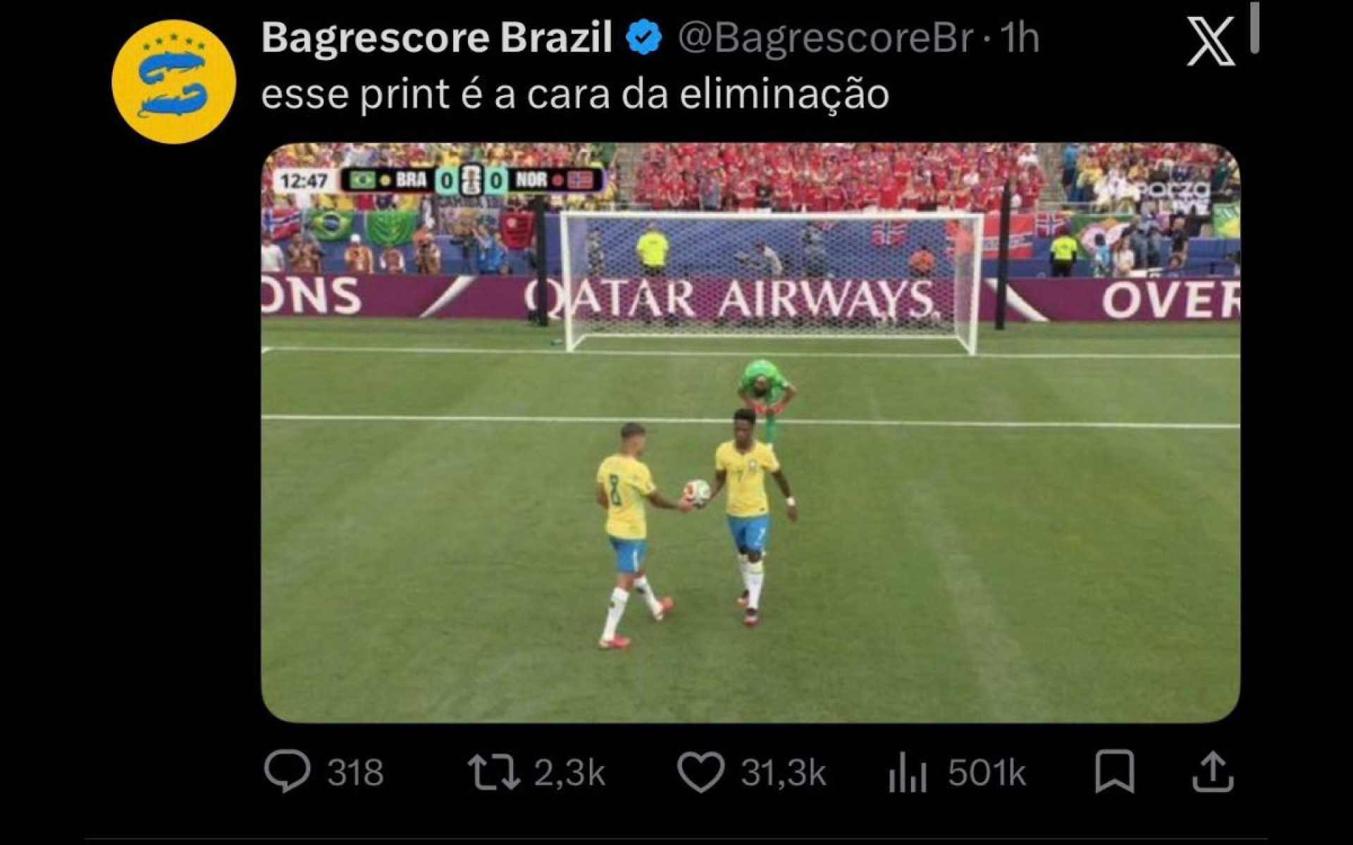 Eliminação do Brasil para a Noruega rendeu memes nas redes sociais - Reprodução / Internet