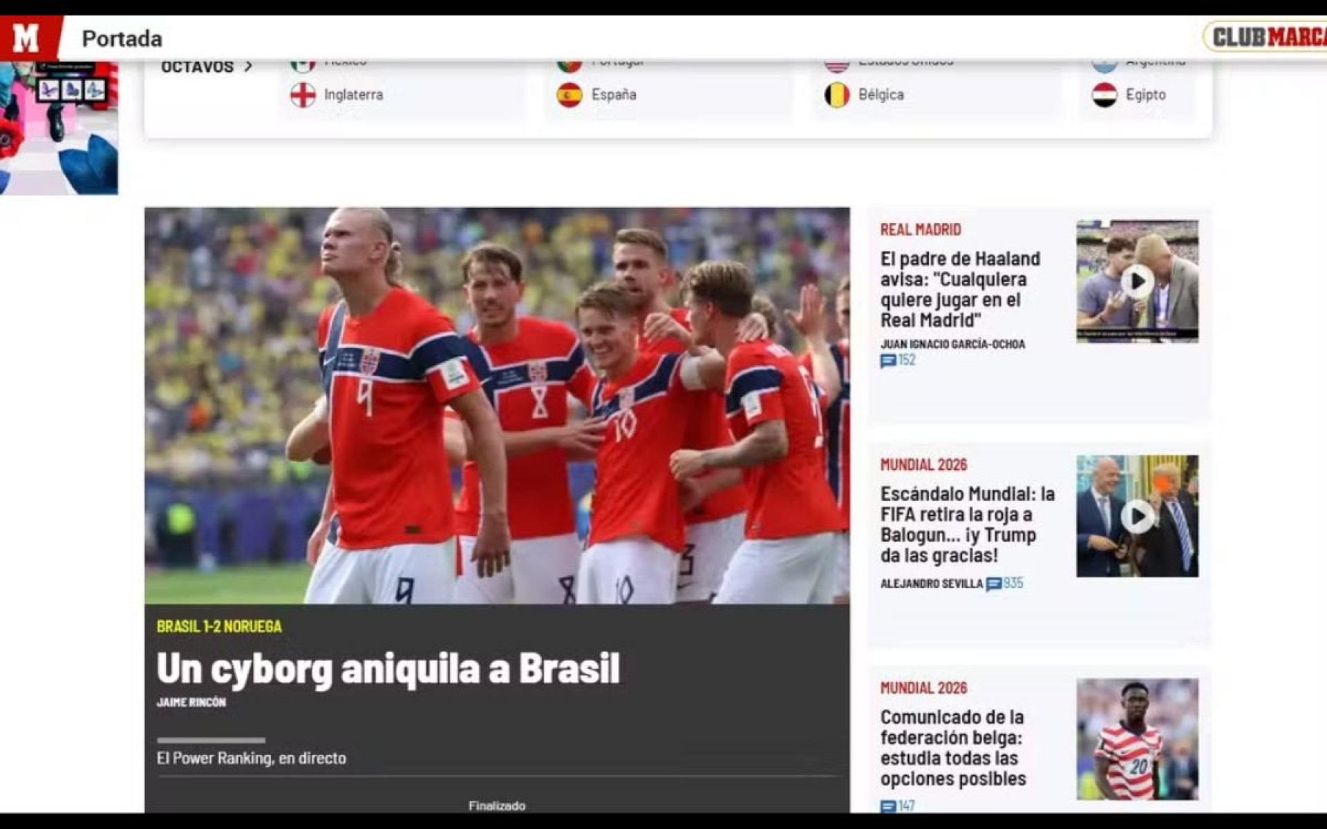 Repercuss&atilde;o da derrota do Brasil para a Noruega no 'Marca', da Espanha
 - Reprodu&ccedil;&atilde;o / Marca