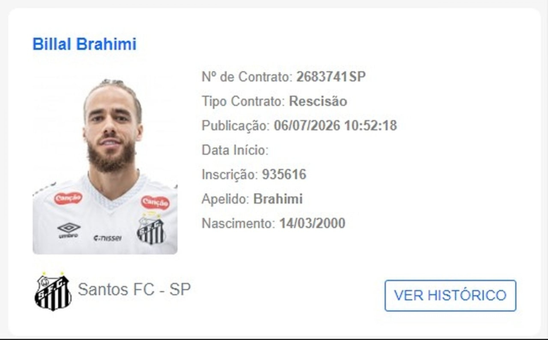 Santos rescinde com Billal Brahimi e gera economia milion&aacute;ria