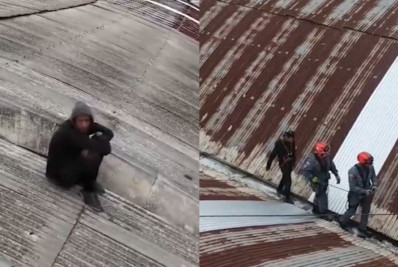 Vídeo! Homem invade fábrica, tenta fugir pelo telhado e é preso em SP