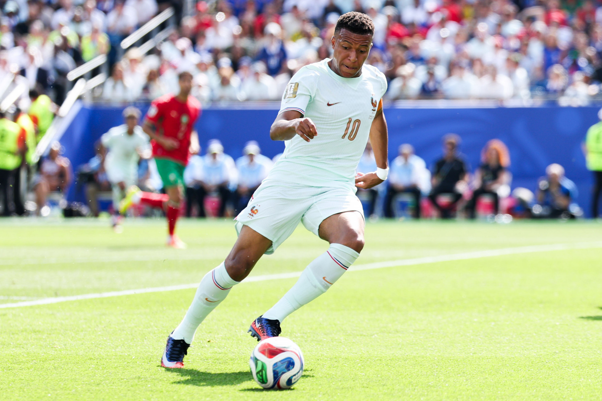 Kylian Mbappe, jogador da França, durante a partida das quartas de final da Copa do Mundo da FIFA, entre França x Marrocos, no Estádio de Boston, em Foxborough, Estados Unidos, nesta quinta-feira (09). - Vanessa Carvalho/Parceiro/Agência O Dia