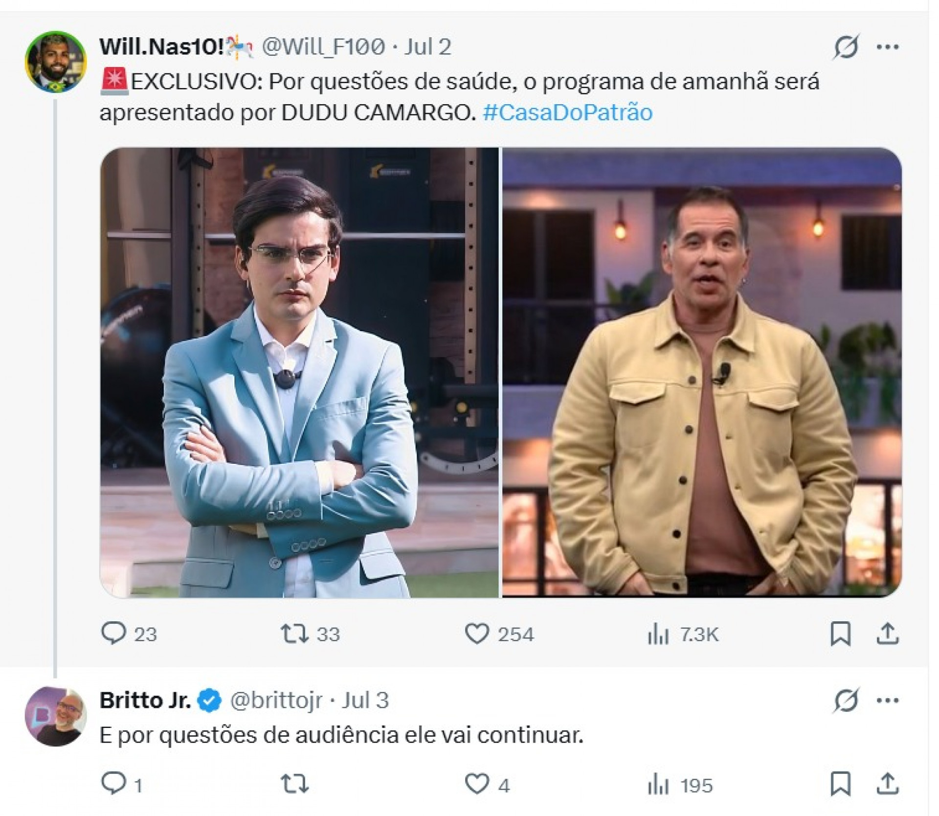 Britto Jr. fez uma série de comentários sobre o reality 'A Casa do Patrão' - Reprodução / X