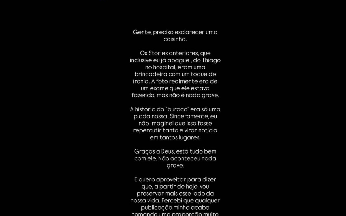 Esposa de Thiago Mendes se explica ap&oacute;s postagem: “Piada nossa”