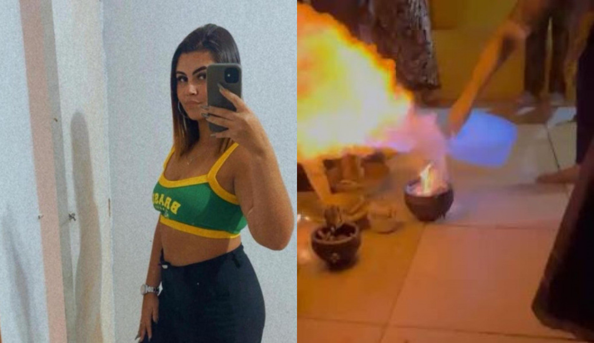 Caroline foi atingida por chamas ap&oacute;s gasolina ser colocada em ritual