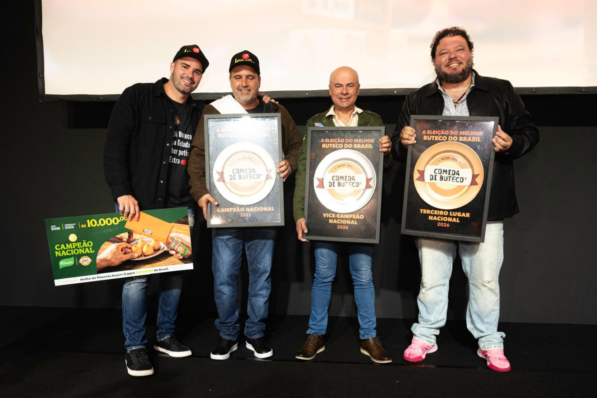 Vencedores do primeiro, segundo e terceiro lugar da etapa nacional do concurso 'Comida di Buteco' - Divulgação
