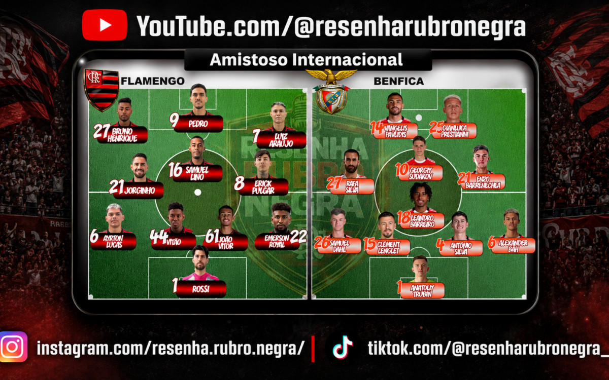 As prováveis escalações de Flamengo e Benfica para o Tornei Algarve