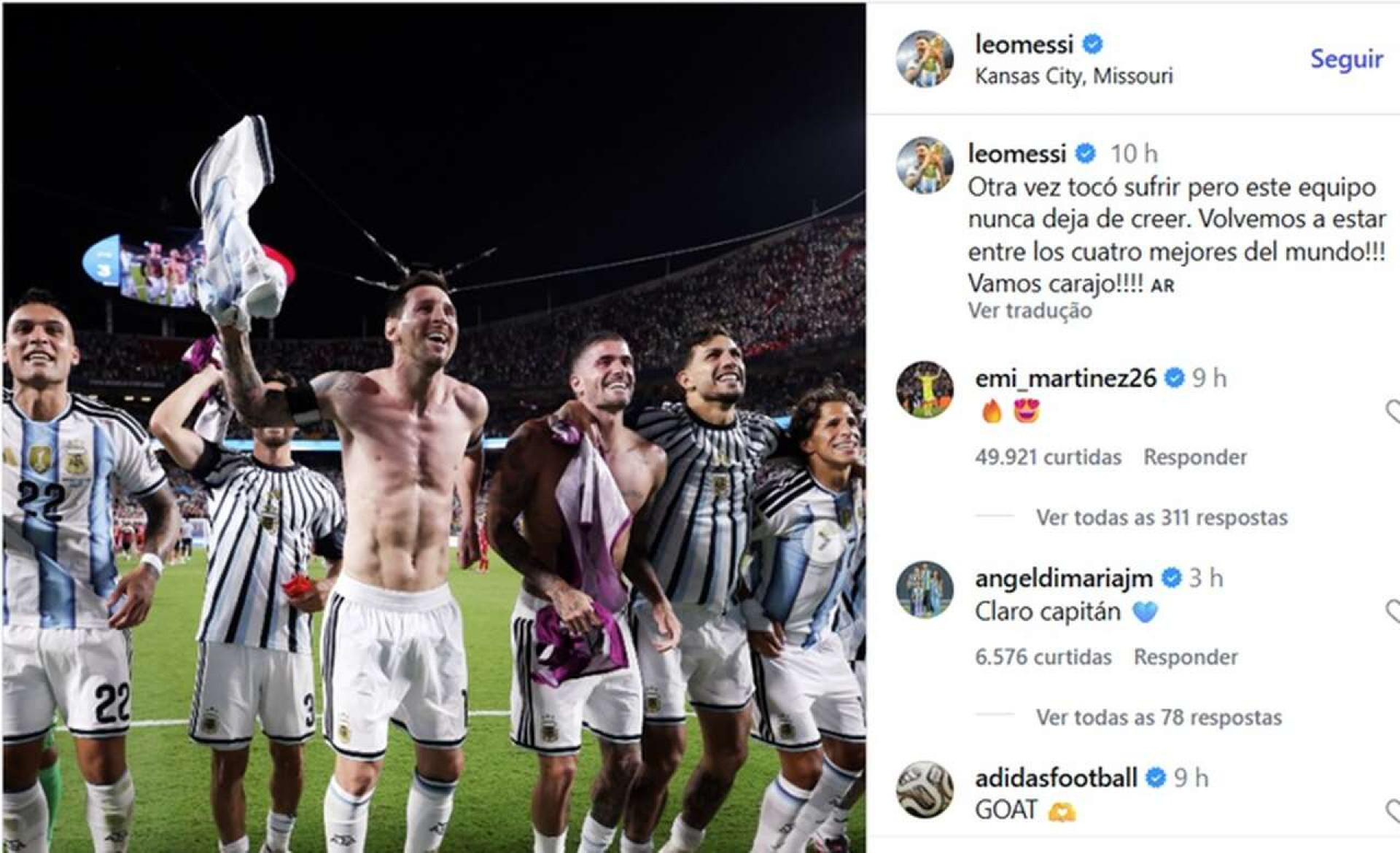 Messi “perde a linha” em postagem ap&oacute;s vaga na semifinal: “Vamos, c…!”