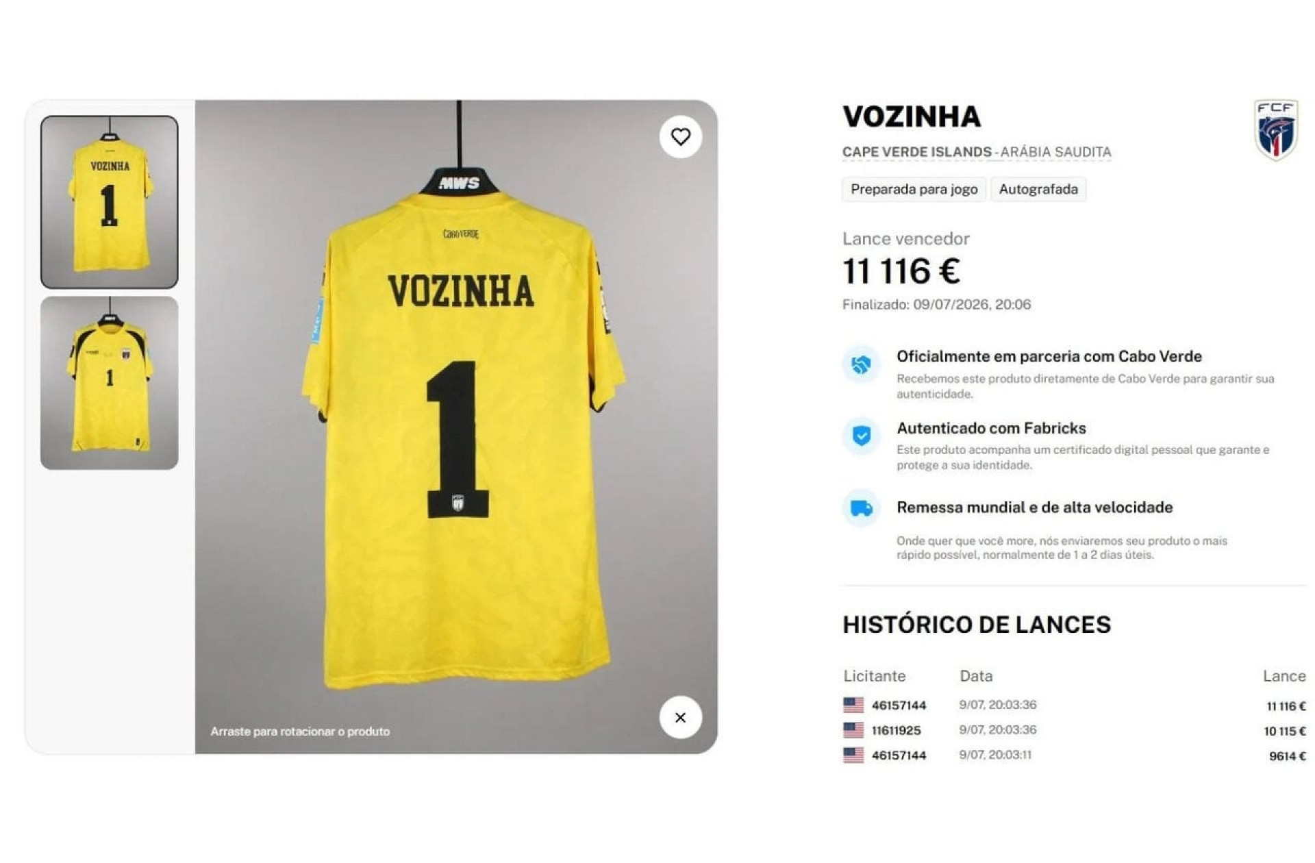 Camisa de Vozinha usada na Copa &eacute; leiloada por quantia recorde; veja o valor