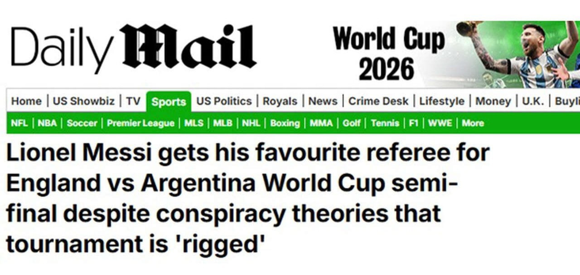 Ingleses criticam escolha de juiz contra a Argentina: “Messi ter&aacute; seu &aacute;rbitro preferido”