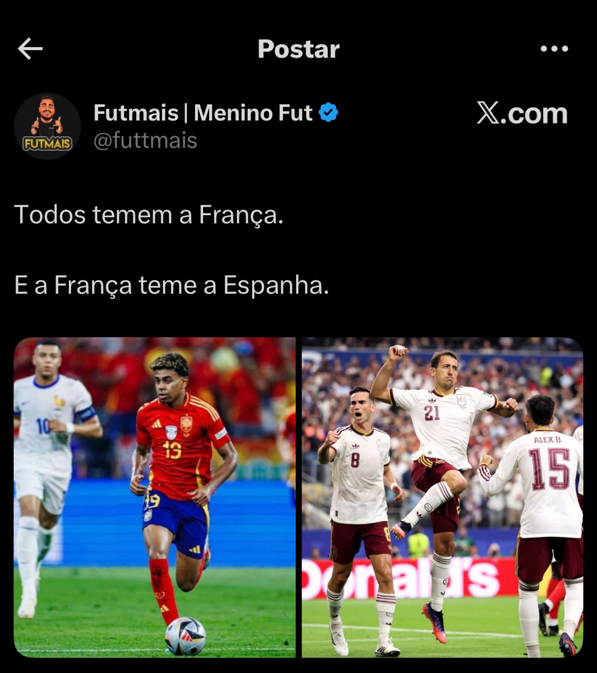 A Espana levou a melhor sobre a França mais uma vez - Reprodução / X