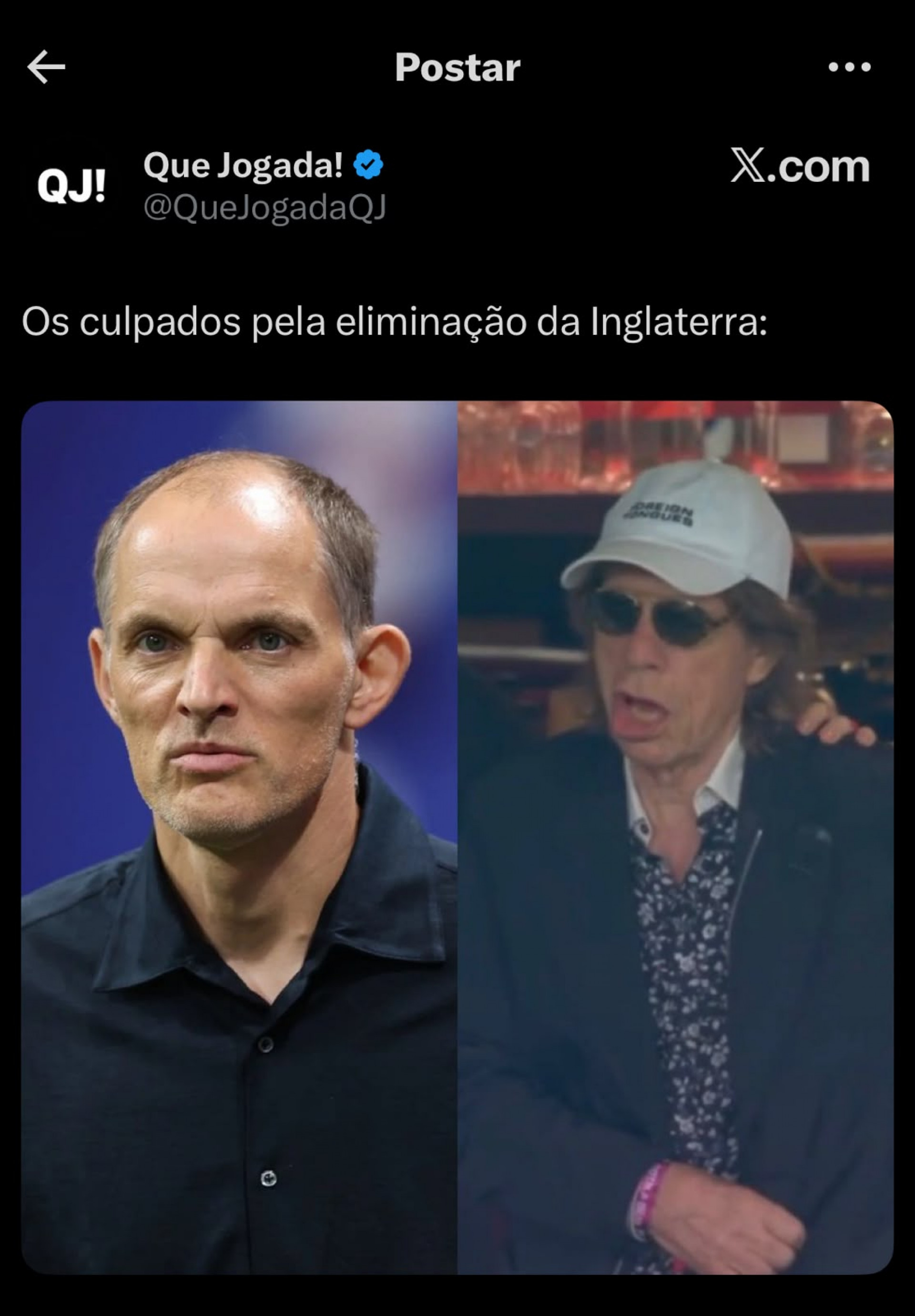 Perfil fica na bronca com o técnico Thomas Tuchel e relembra a fama de pé frio de Mick Jagger - Reprodução / X
