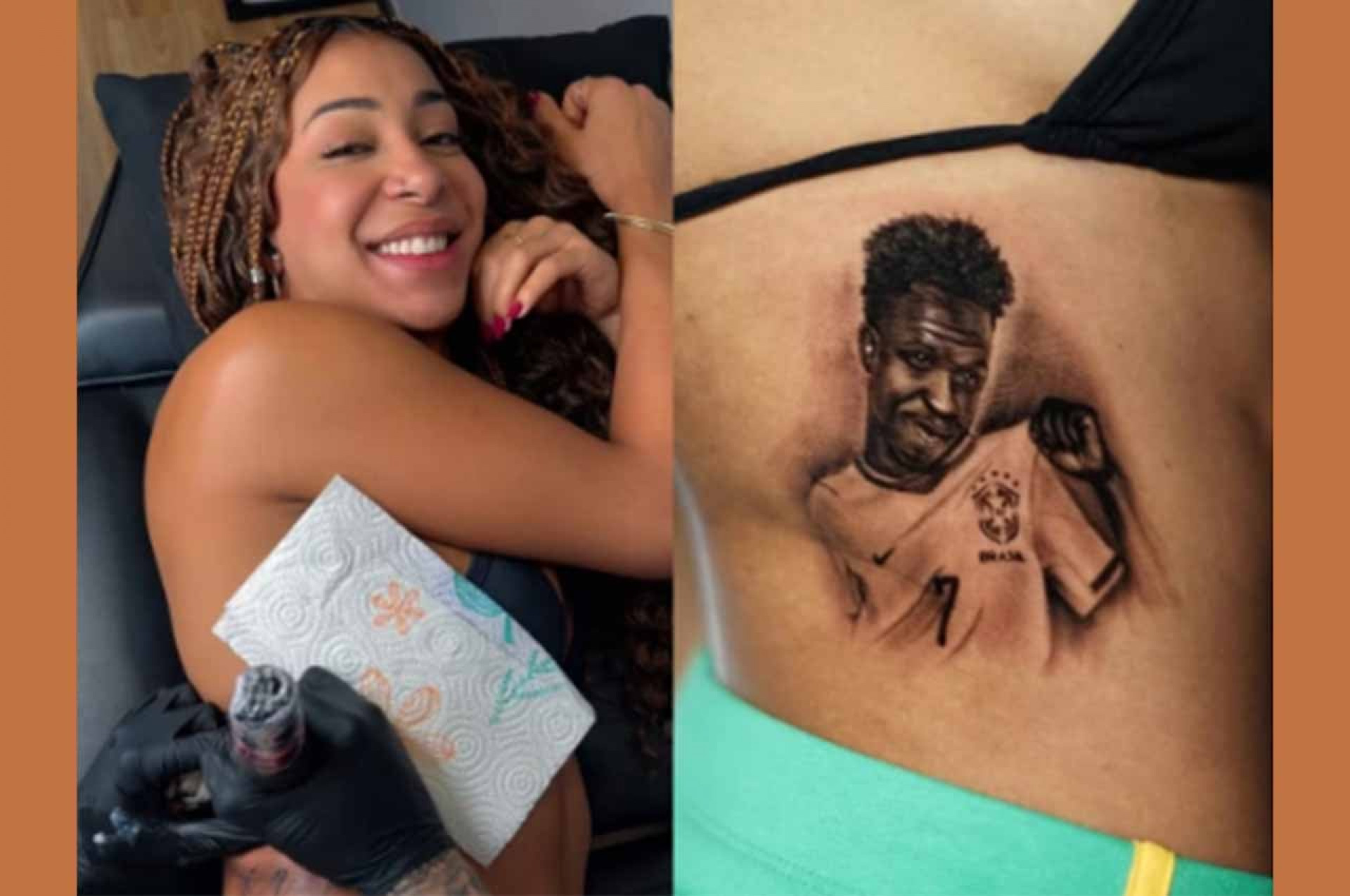 Influenciadora diz que se arrependeu de tatuagem em homenagem a Vini Jr