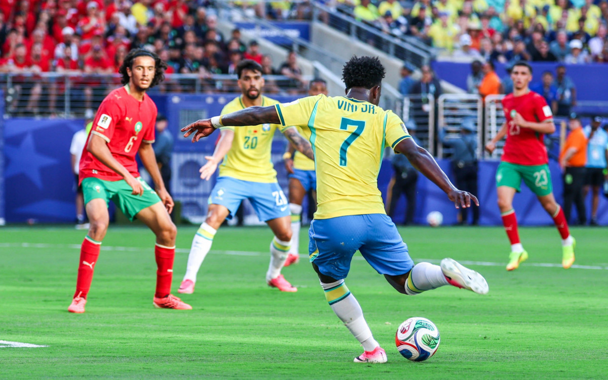 O Brasil estreou na Copa do Mundo no empate em 1 a 1 contra o Marrocos, com gol de Vini Jr, em 13 de junho
