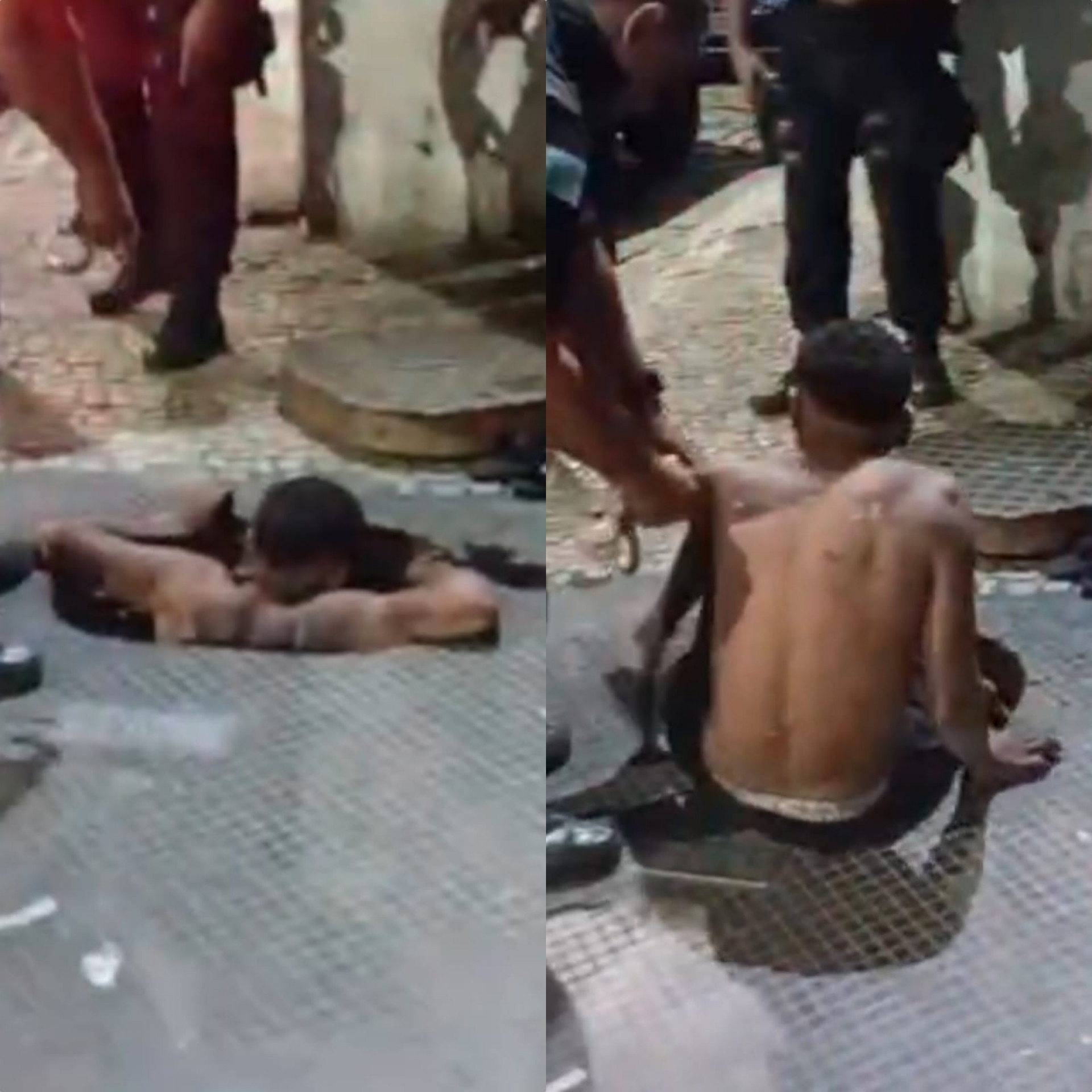 Dupla foi flagrada dentro de bueiro em tentativa de furto de cabos - Reprodução de vídeo