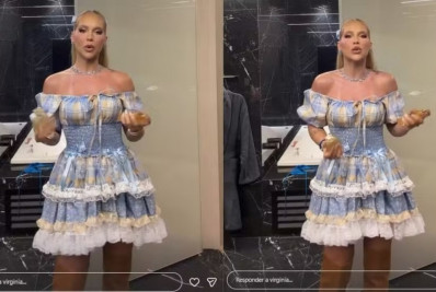 Virginia aposta em look caipira para festa julina na mansão de Vini Jr.