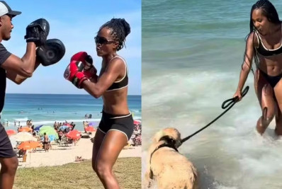 Duda Santos une treino e banho de mar em dia de sol no Rio