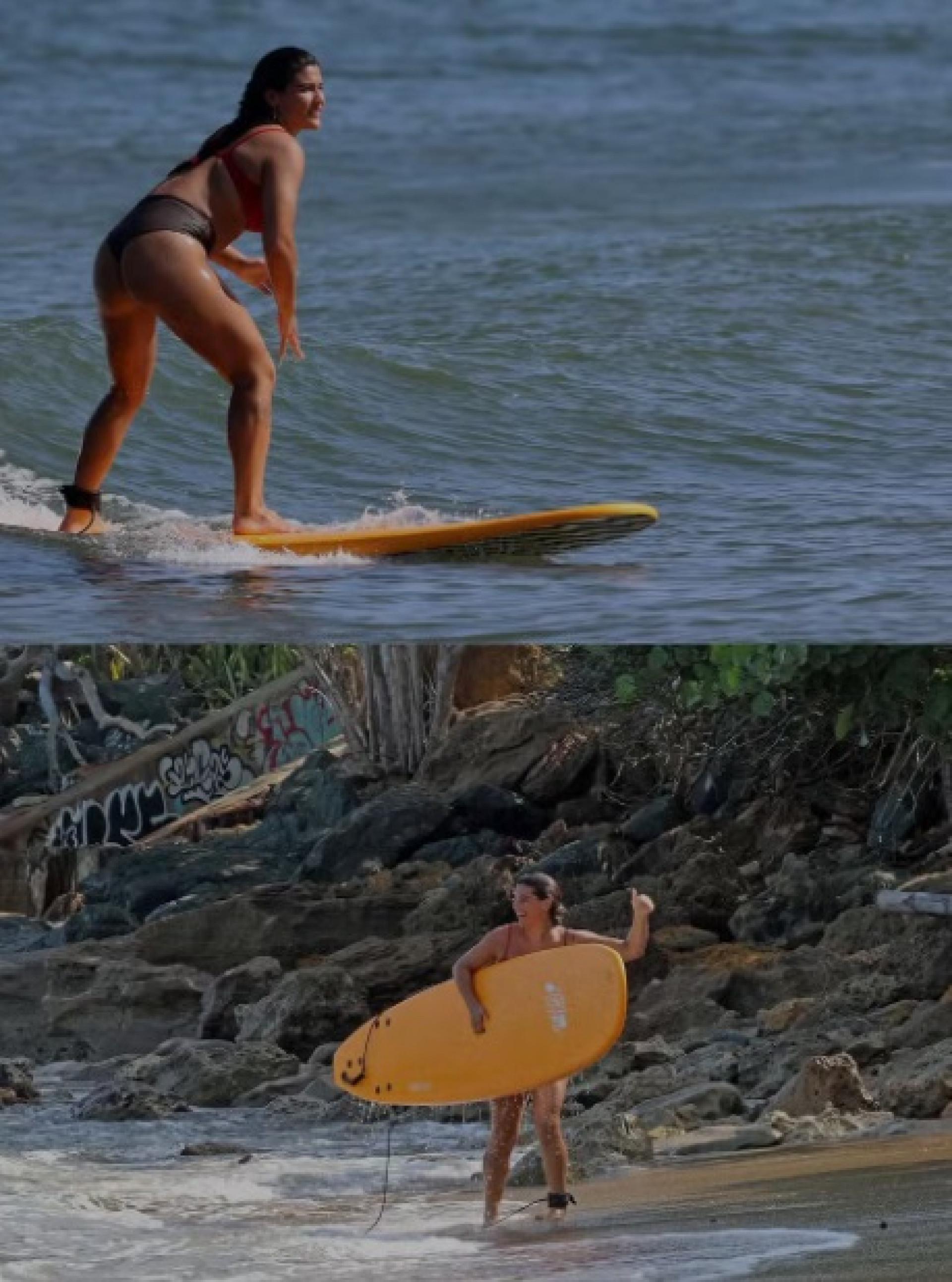 Giulia Costa se aventura no surfe durante viagem pelo Caribe - Reprodução Instagram