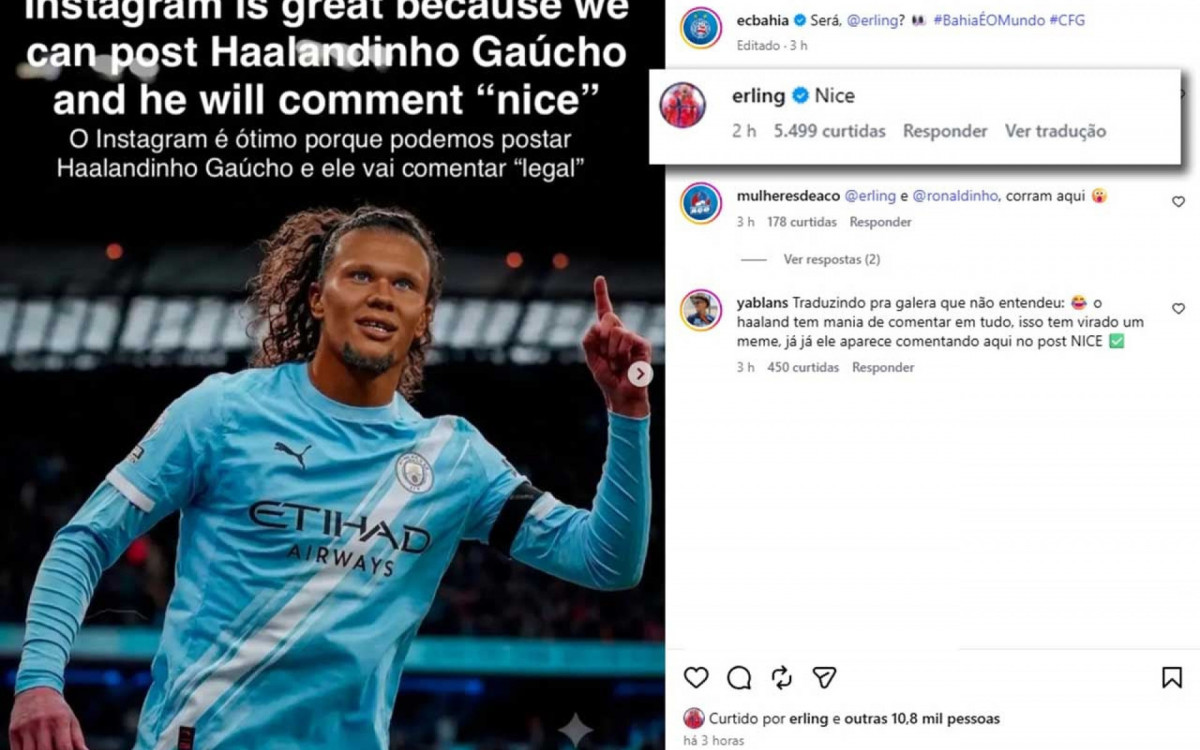 Haaland entra na brincadeira e responde postagem do Bahia nas redes sociais