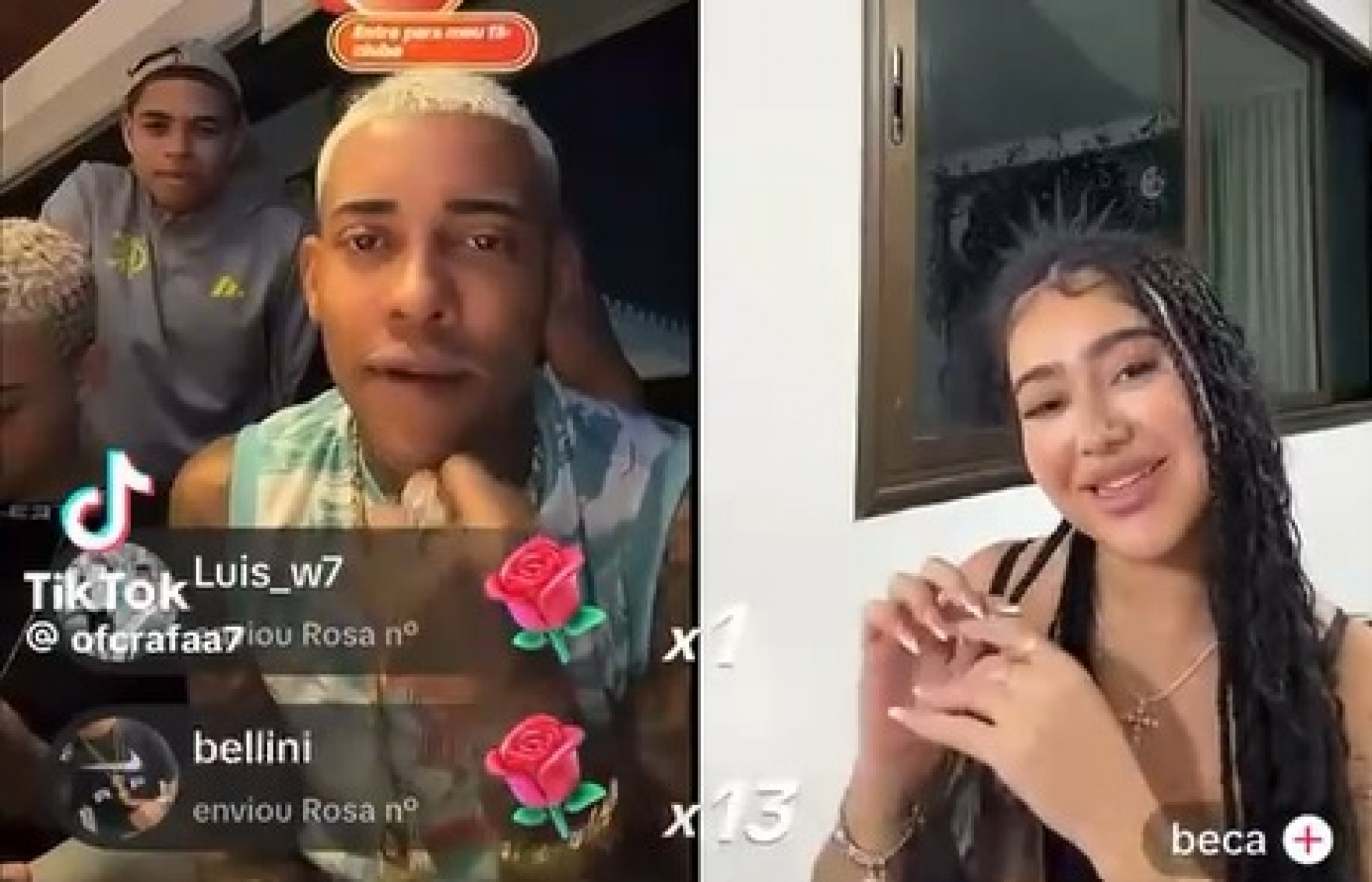 Mc Poze e Beca Barreto flertaram em live para o TikTok - Reprodução / TikTok