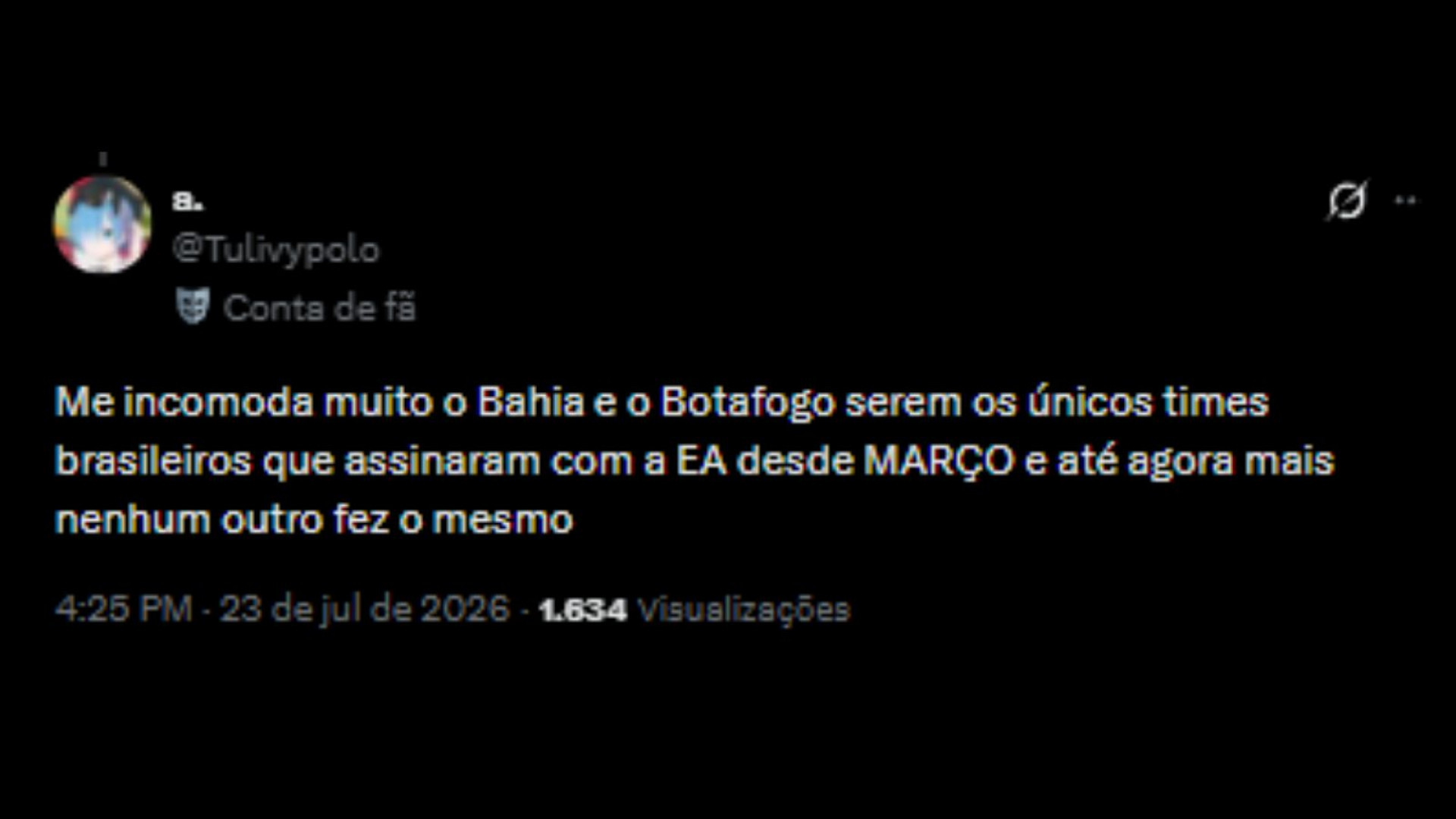 Usuários celebram a volta dos times brasileiros no EA FC 27 - Reprodução/X @Tulivypolo