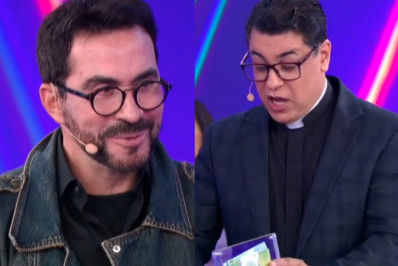 Padres Fábio de Melo e Chrystian Shankar doam prêmio em programa de TV