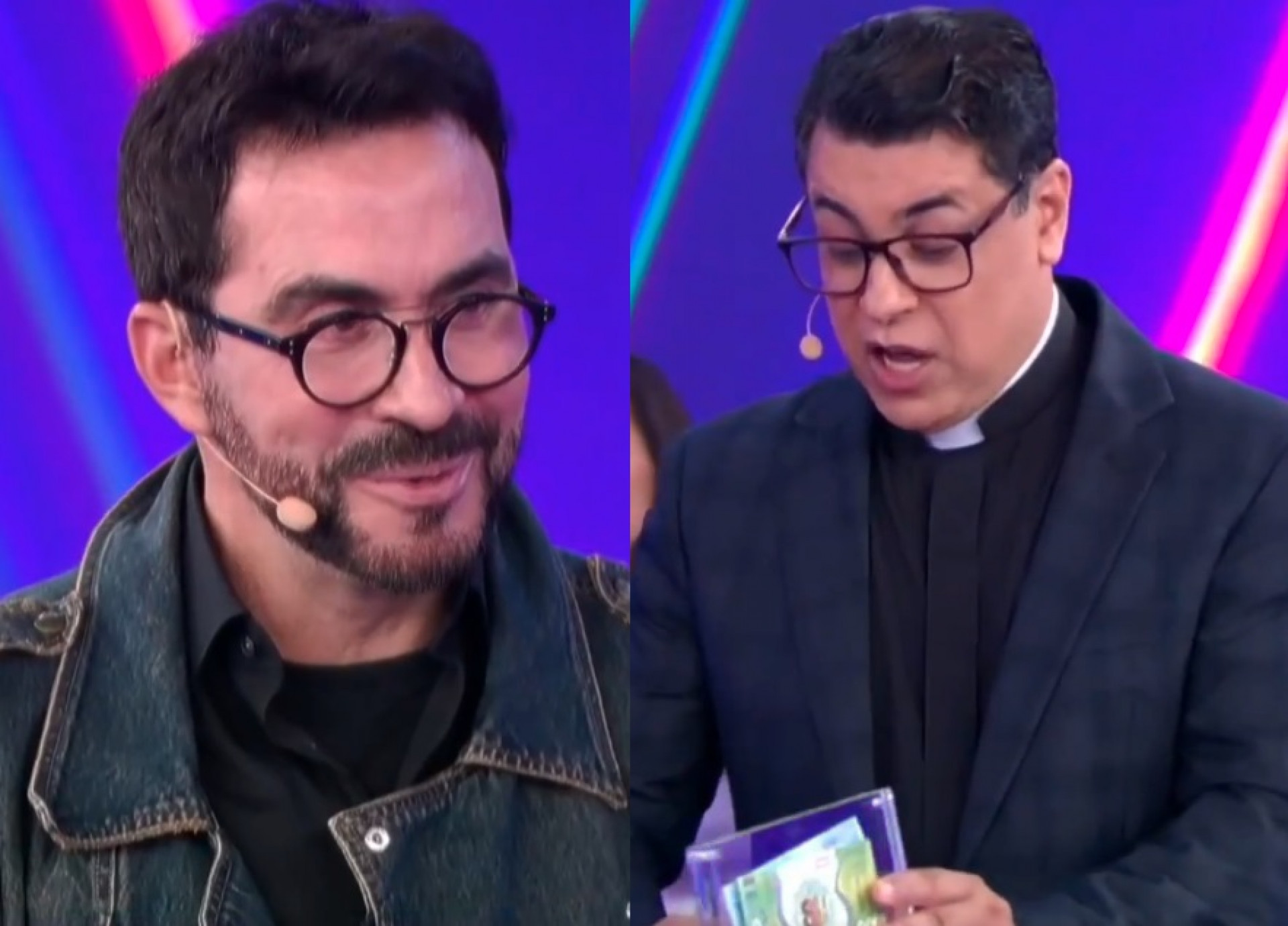 Padres Fábio de Melo e Chrystian Shankar participam do 'Jogo das 3 Pistas' - Reprodução de vídeo / SBT