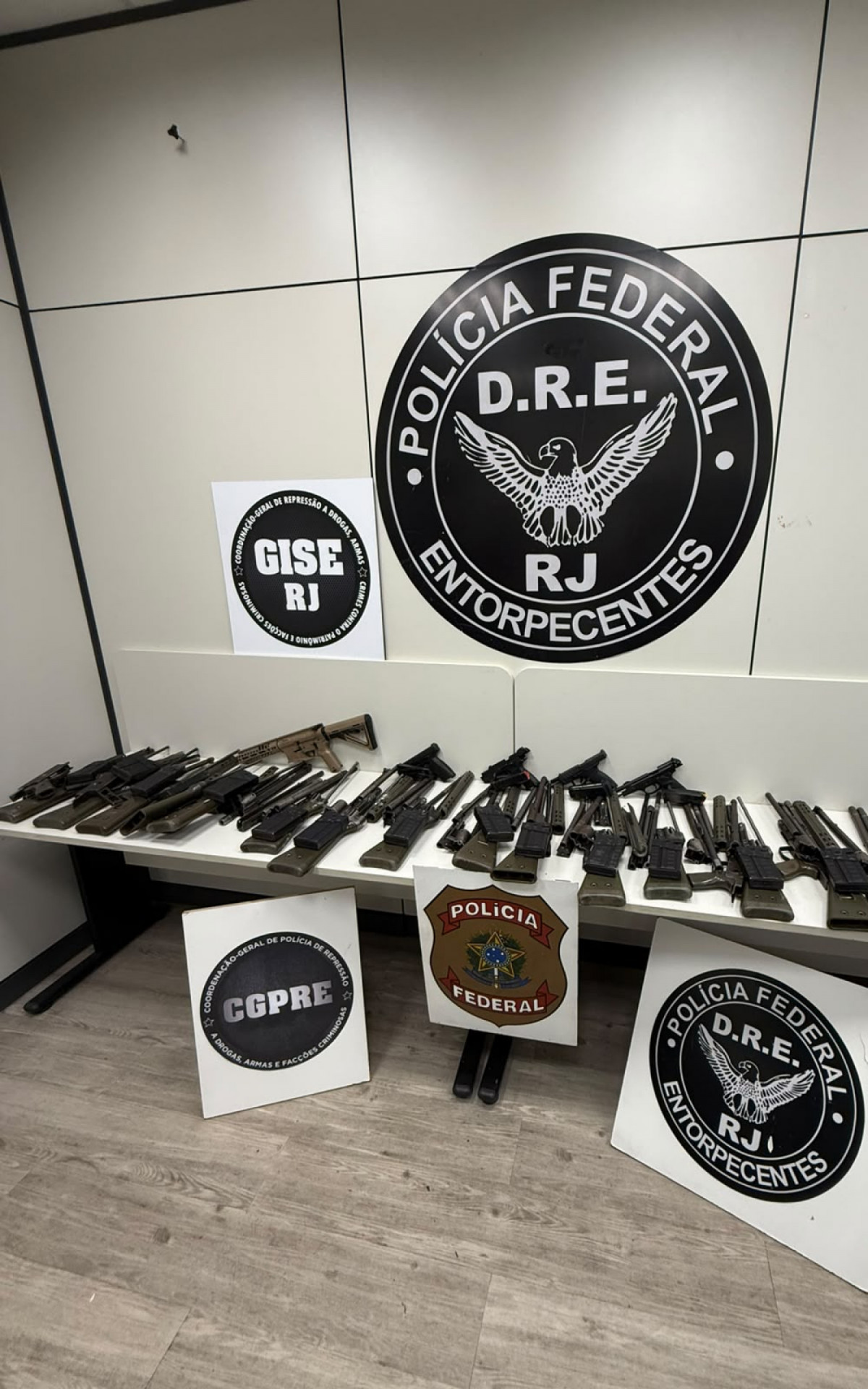 Os policiais encontraram 16 fuzis calibre 7,62, quatro pistolas e diversos carregadores escondidos - Divulgação/PF