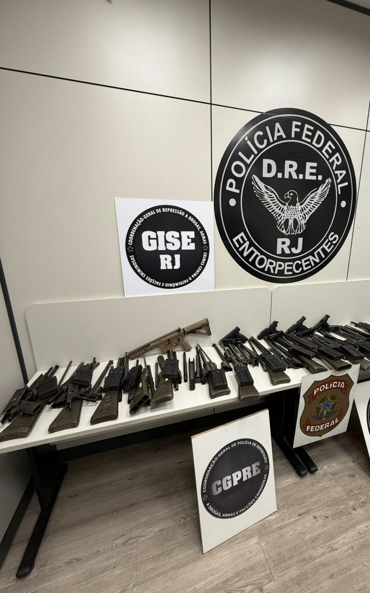 Os policiais encontraram 16 fuzis calibre 7,62, quatro pistolas e diversos carregadores escondidos - Divulgação/PF