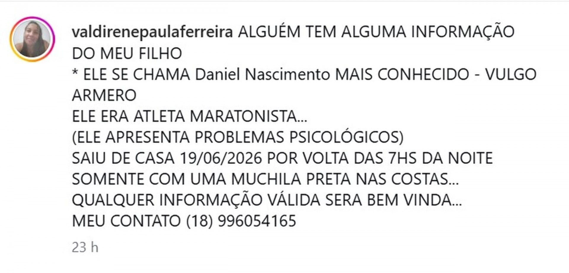 Rep&oacute;rter da Caz&eacute;TV pede ajuda nas redes para localizar ex-maratonista Daniel Nascimento