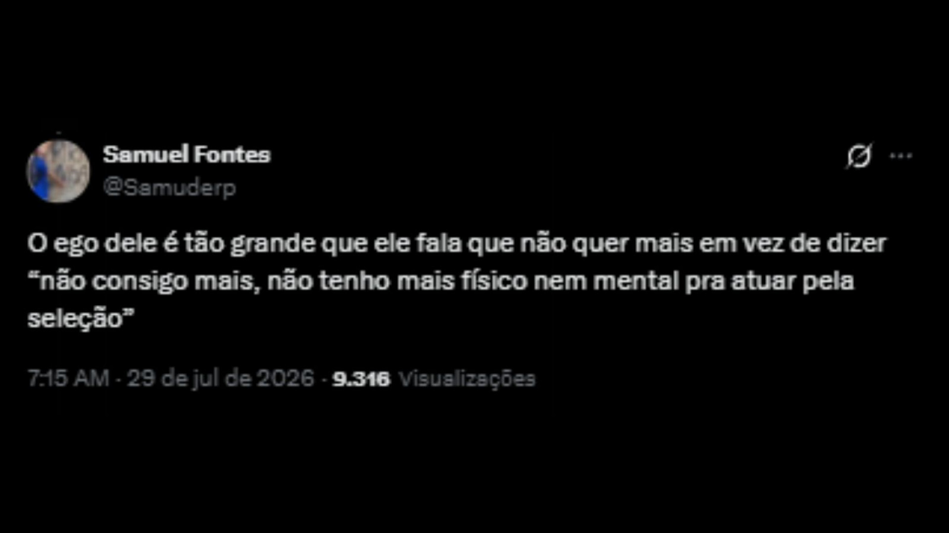 Discussão sobre Neymar ter se aposentado da Seleção, nas redes sociais - Reprodução/X @Samuderp