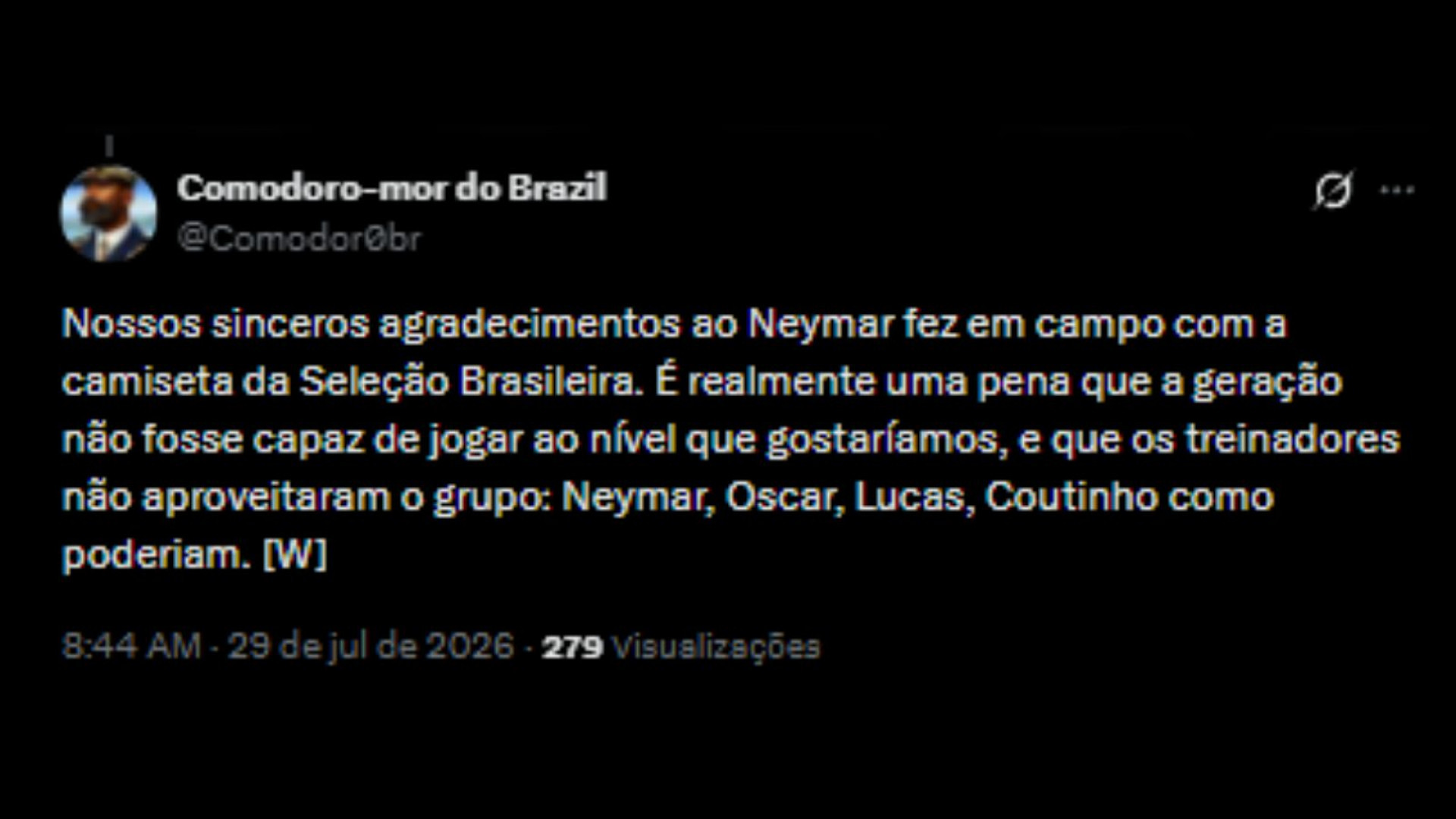 Discussão sobre Neymar ter se aposentado da Seleção, nas redes sociais - Reprodução/X @Comodor0br