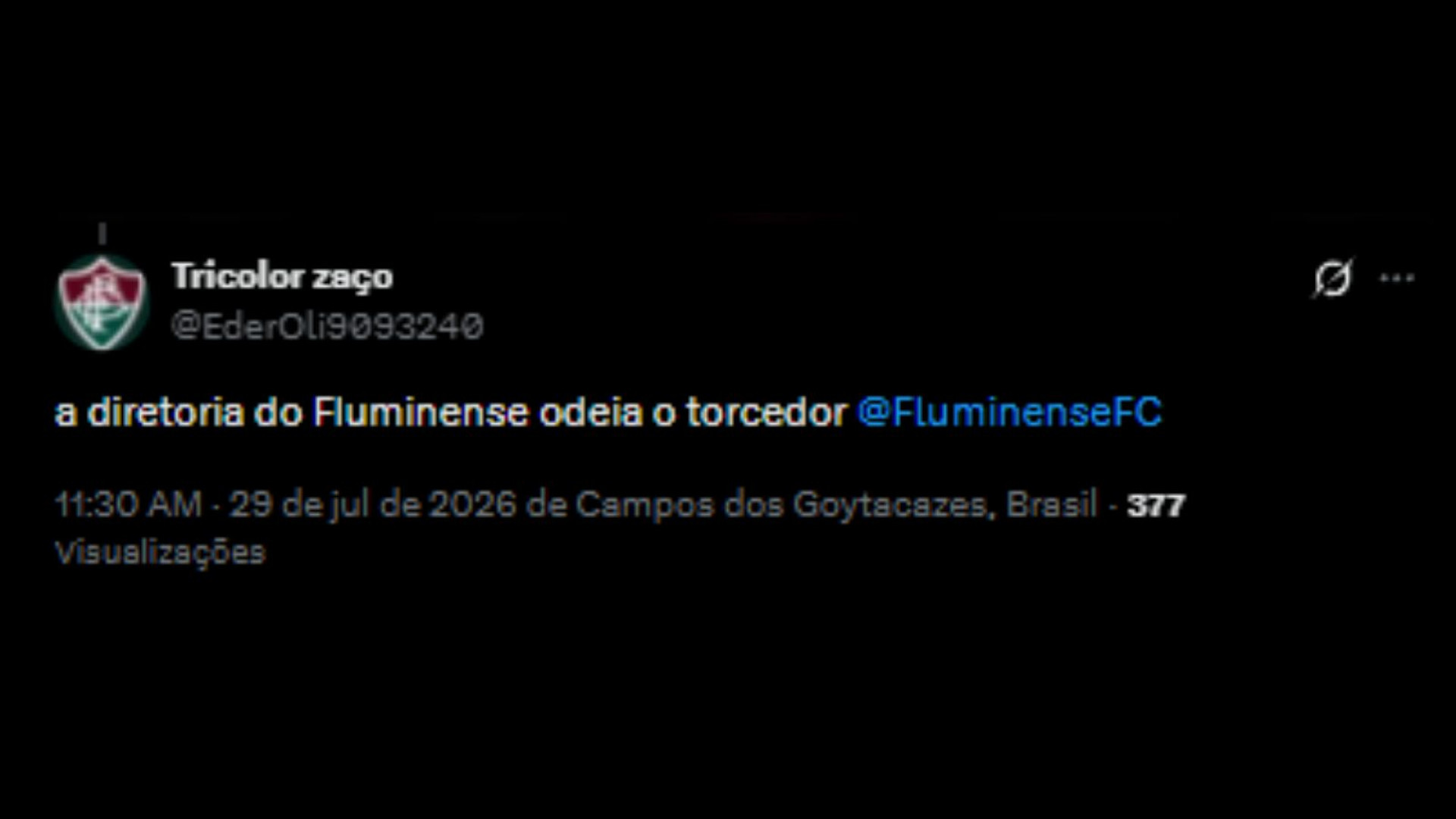 Críticas da torcida do Fluminense à diretoria, após sondagem de Willian - Reprodução/X @EderOli9093240