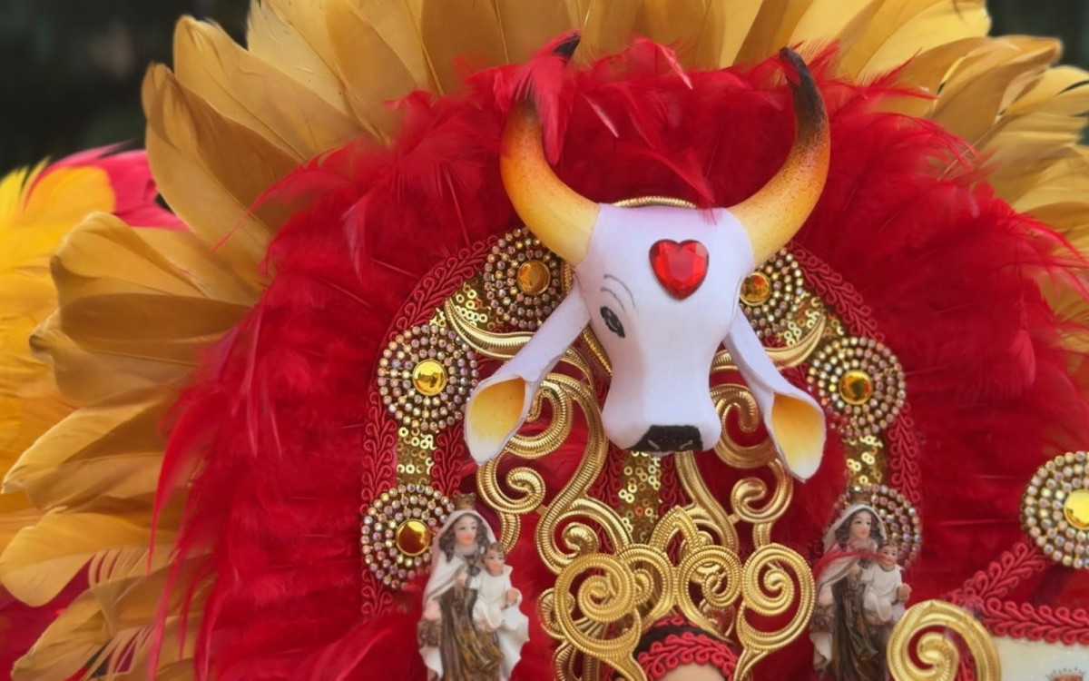 Mini boi do Garantido integra a exposição que celebra o Festival de Parintins