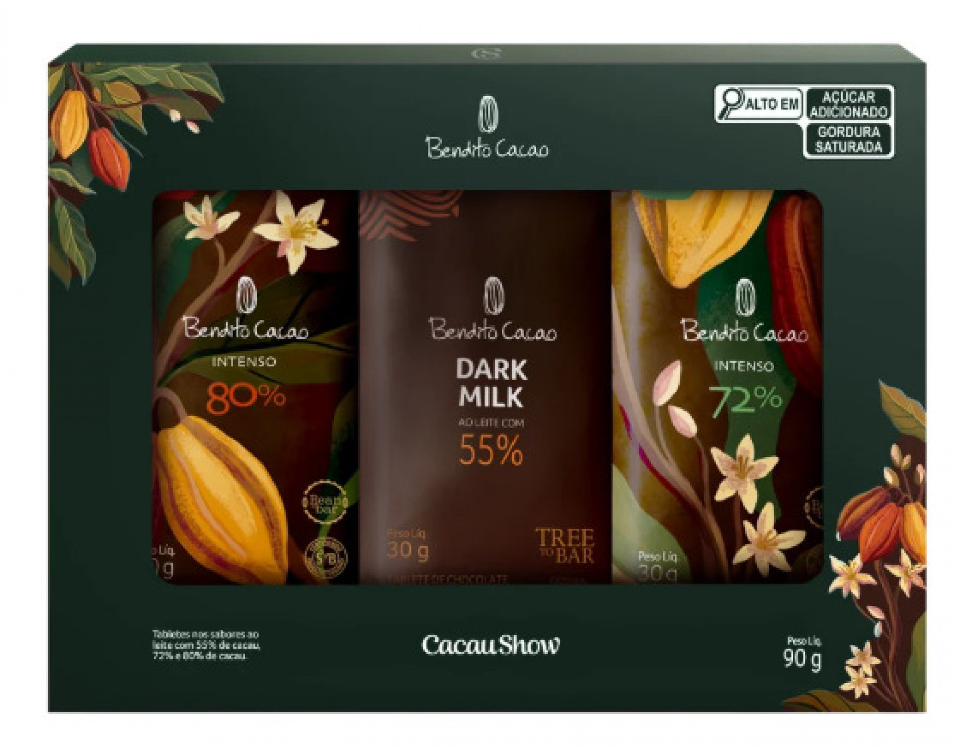 Caixa de Tabletes Bendito Cacao (90g), com intensidades de cacau 55%, 72% e 80%, por R$ 39,49 - Reprodu&ccedil;&atilde;o