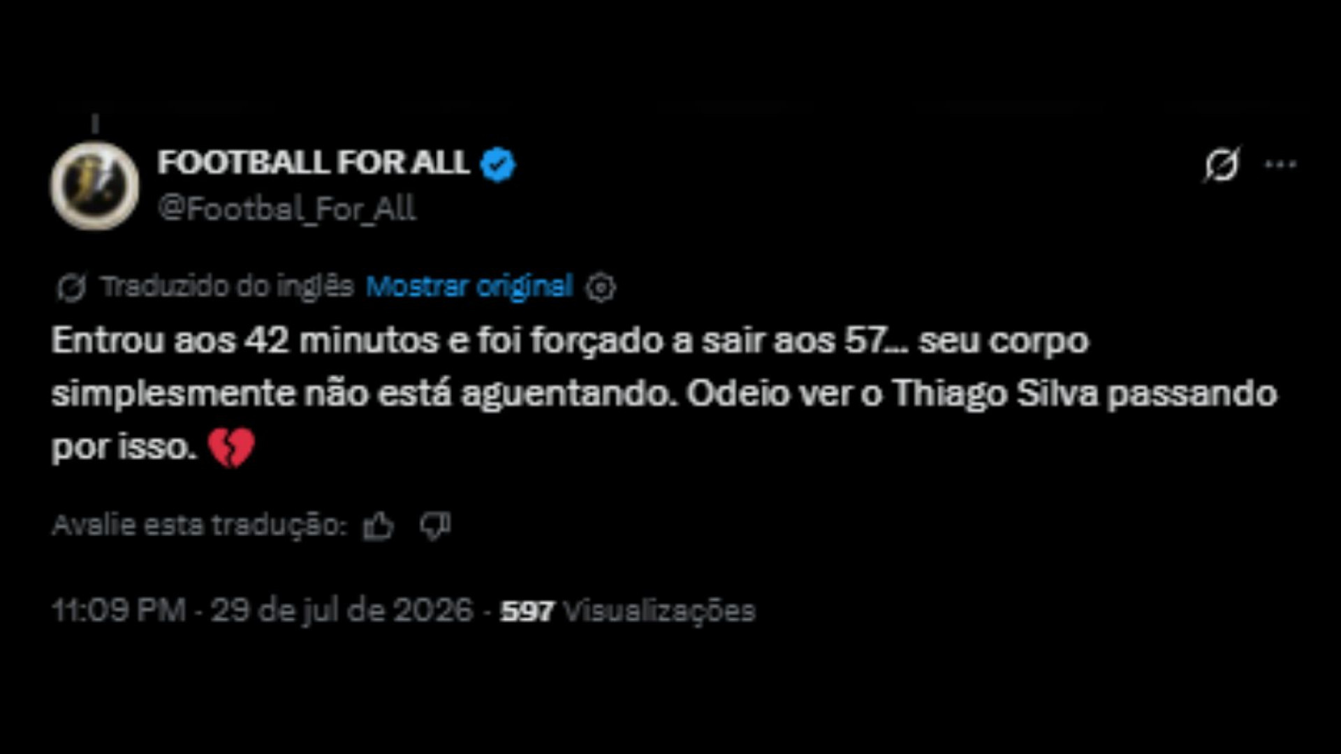 Opiniões nas redes após saída precoce de Thiago Silva, contra o Bahia - Reprodução/X @Football_For_All