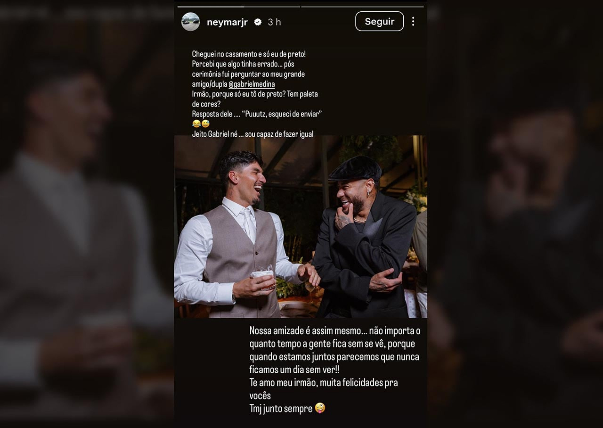 Neymar se desculpa por roupa no casamento de Medina