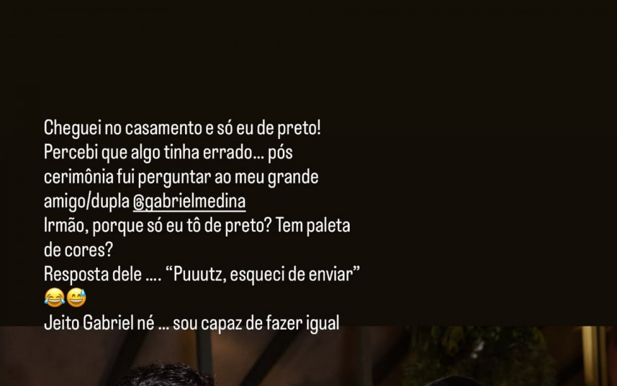 Neymar conta que Gabriel Medina esqueceu de lhe enviar a paleta de cores do casamento