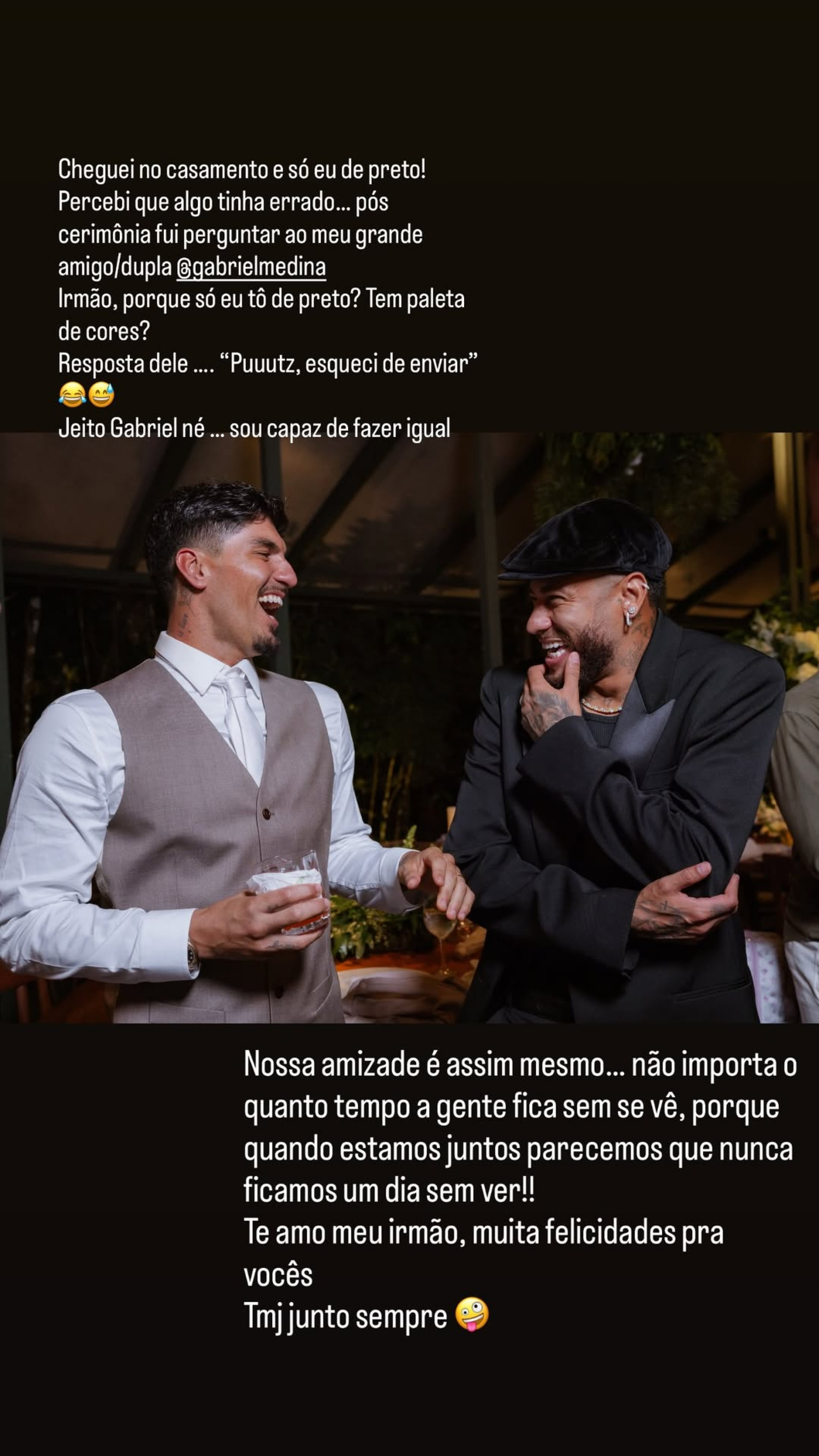 Neymar conta que Gabriel Medina esqueceu de lhe enviar a paleta de cores do casamento - Reprodução do Instagram